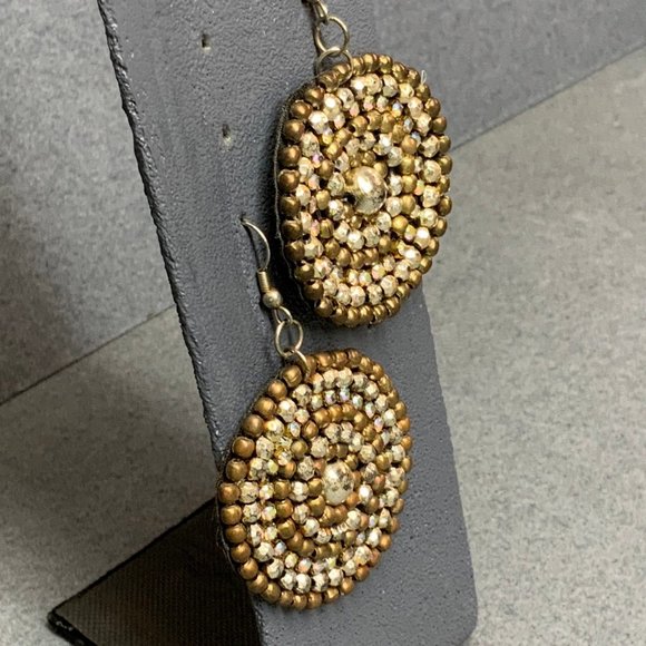 Dangle Pierced Rhinestone Earrings Gold Silver - Picture 2 of 5